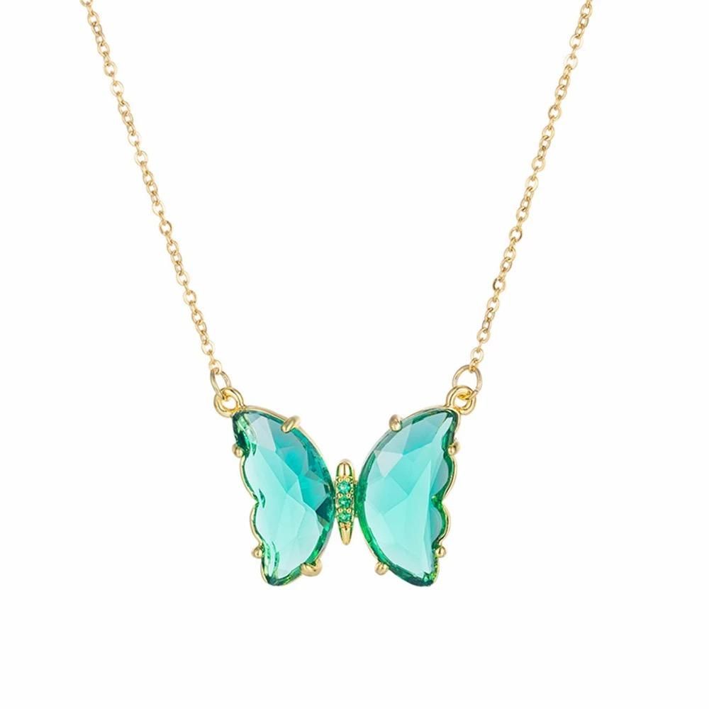 Gold Plated Turquoise Blue Crystal Butterfly Necklace For Women and Girls  -90%